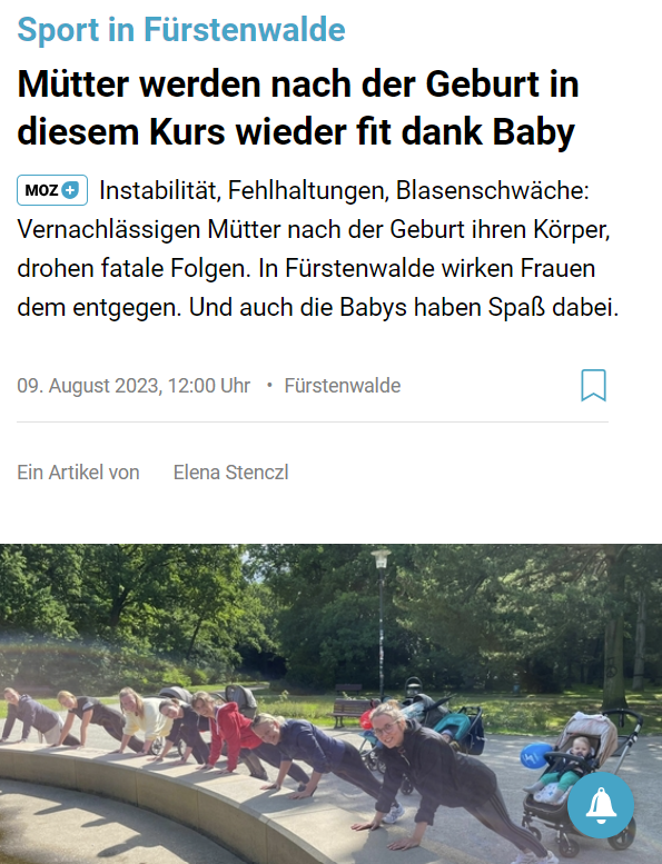 MOZ-Beitrag: Mütter werden nach der Geburt wieder fit. fitdankbaby in Fürstenwalde